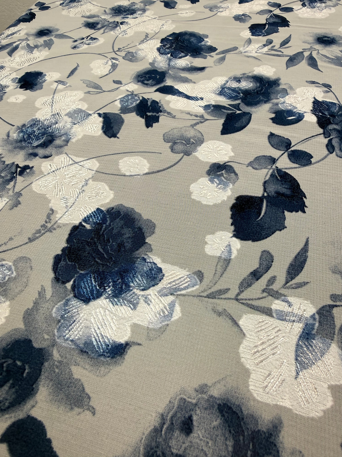 Navy Watercolour Floral Lurex Chiffon Fabric | Sold by the Metre