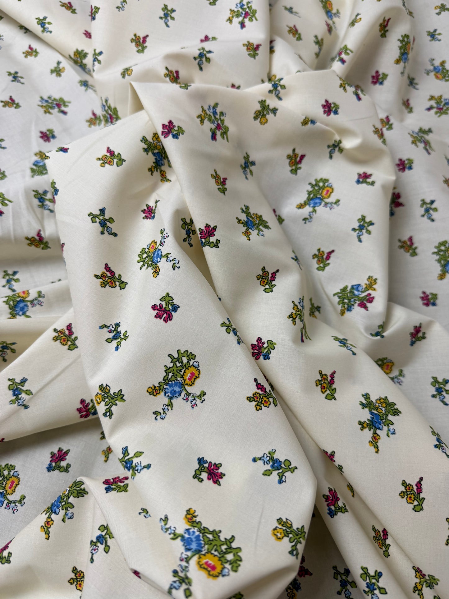 Folk Ditsy on Cream Cotton Dress Fabric | Sold by the Metre