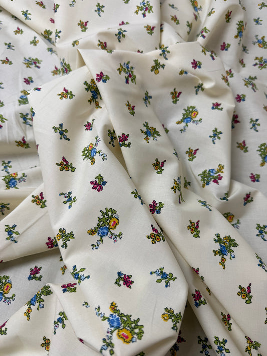Folk Ditsy on Cream Cotton Dress Fabric | Sold by the Metre