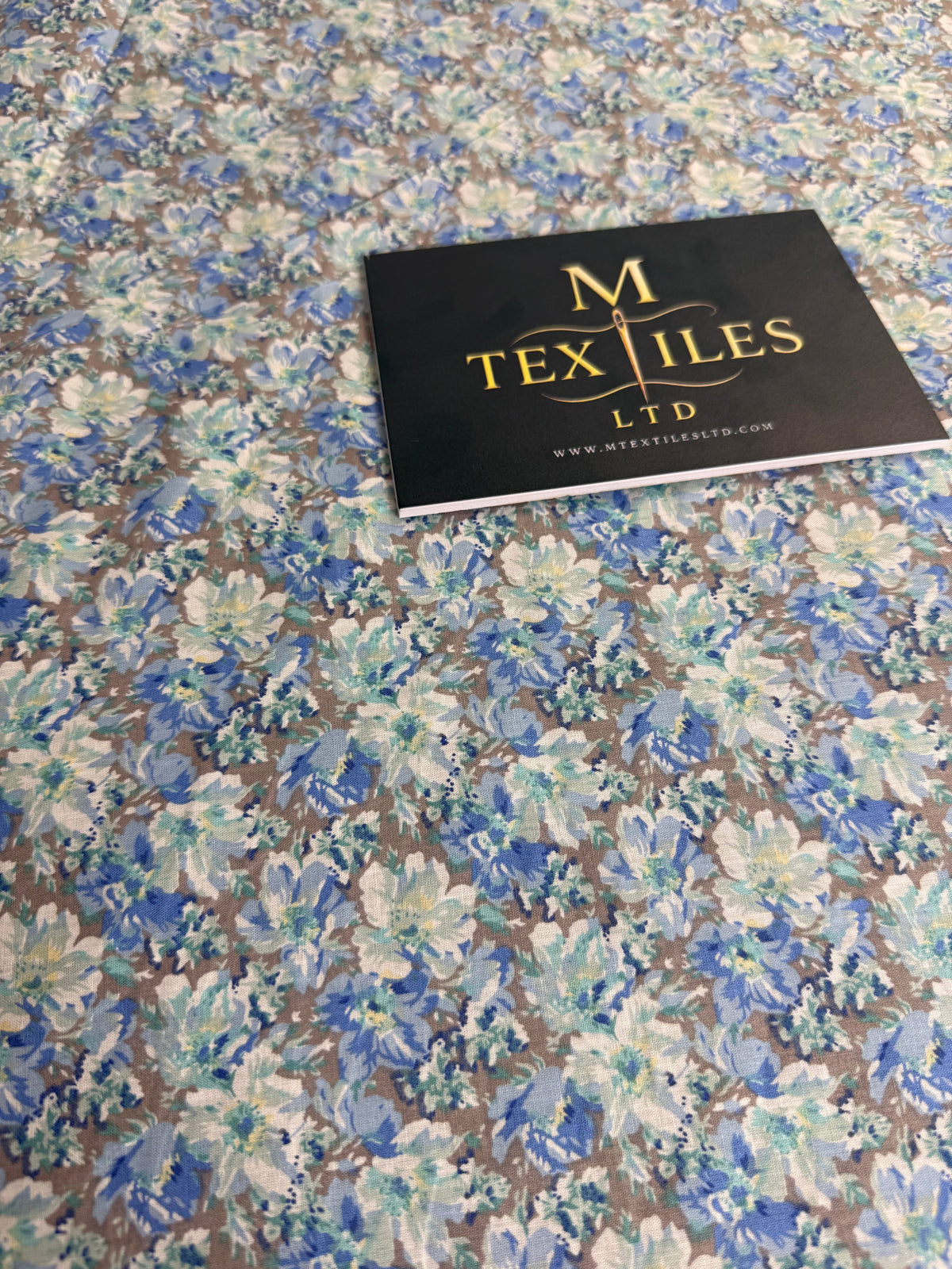Blue Watercolour Floral Cotton Dress Fabric | Sold by the Metre