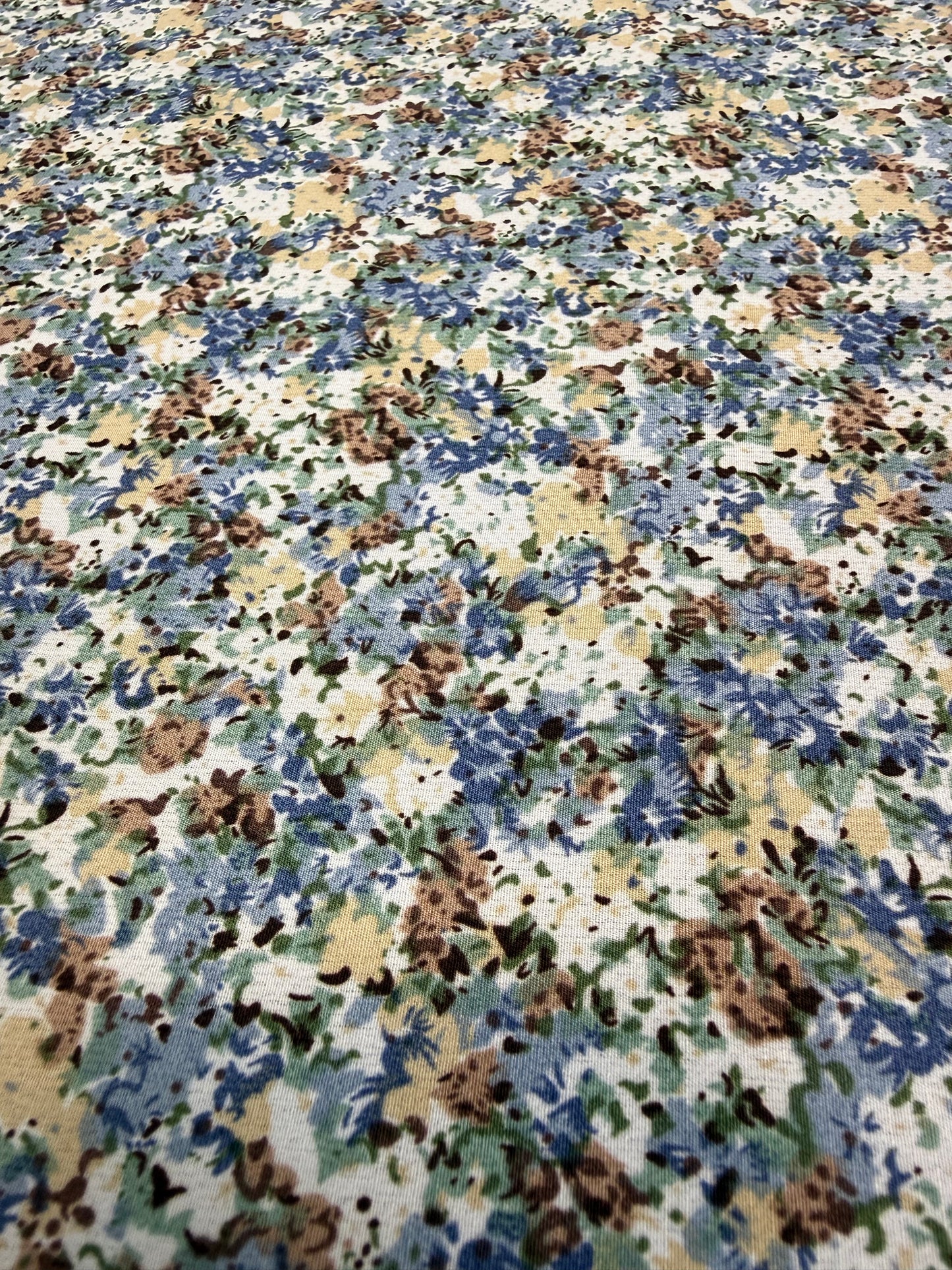 Blue & Beige Confetti Floral Polyester Dress Fabric | Sold by the Metre
