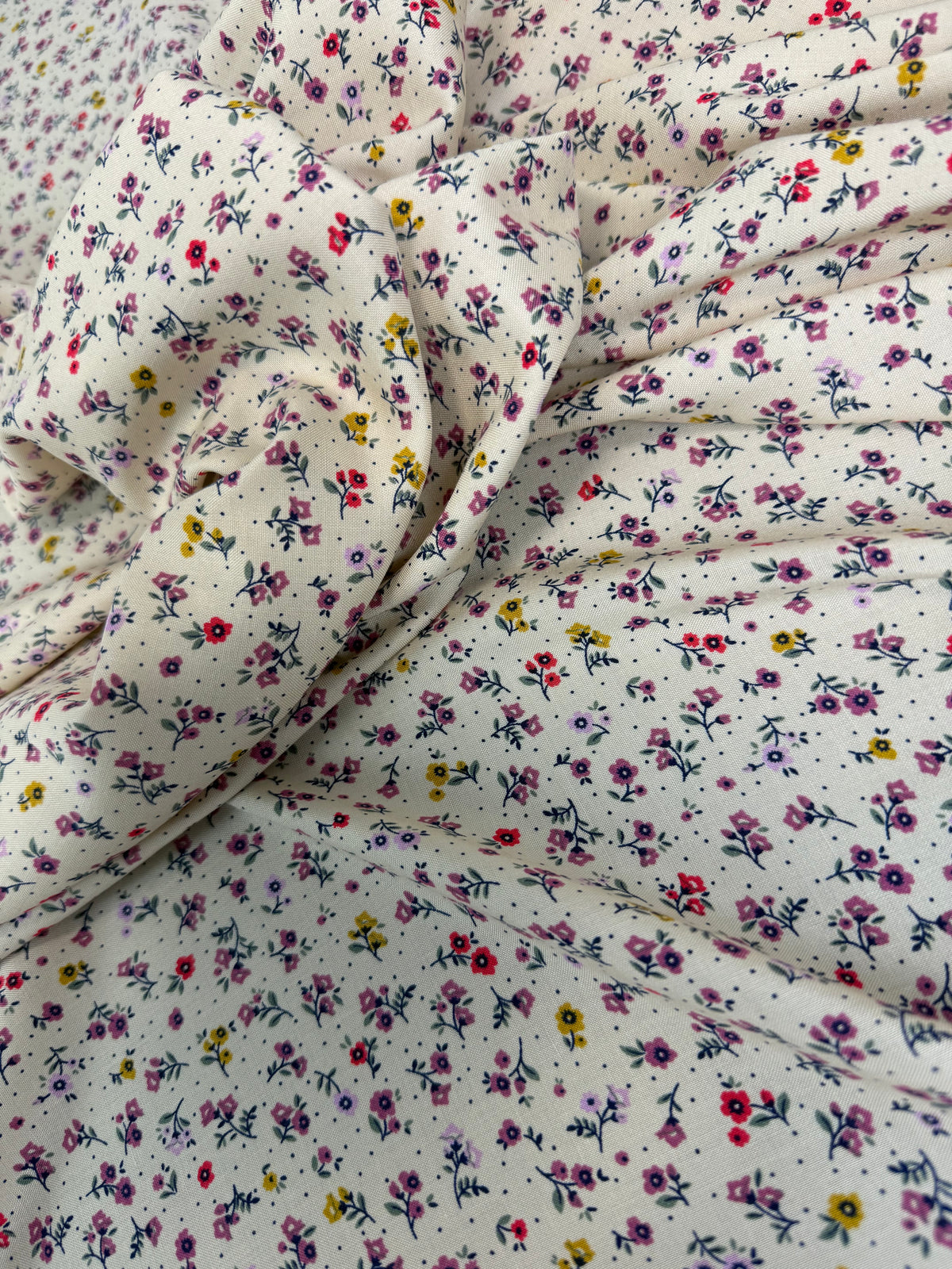 Multicolour Ditsy on Ivory Viscose Dress Fabric | Sold by the Metre