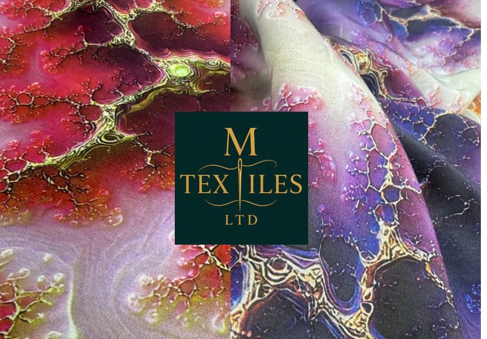 Magenta Marble Abstract Polyester Dress Fabric | Sold by the Metre
