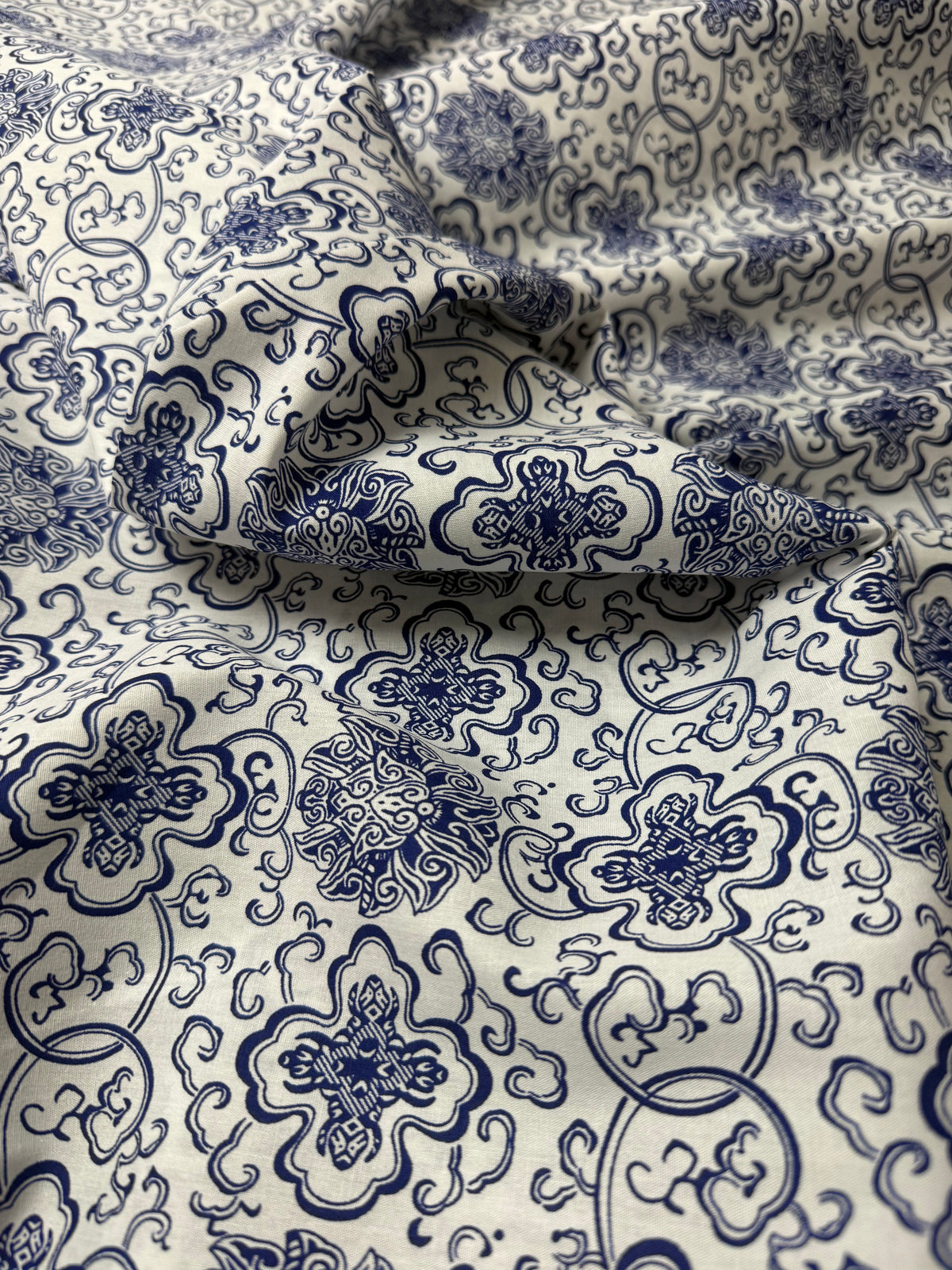 Delft Blue Medallion Cotton Dress Fabric | Sold by the Metre