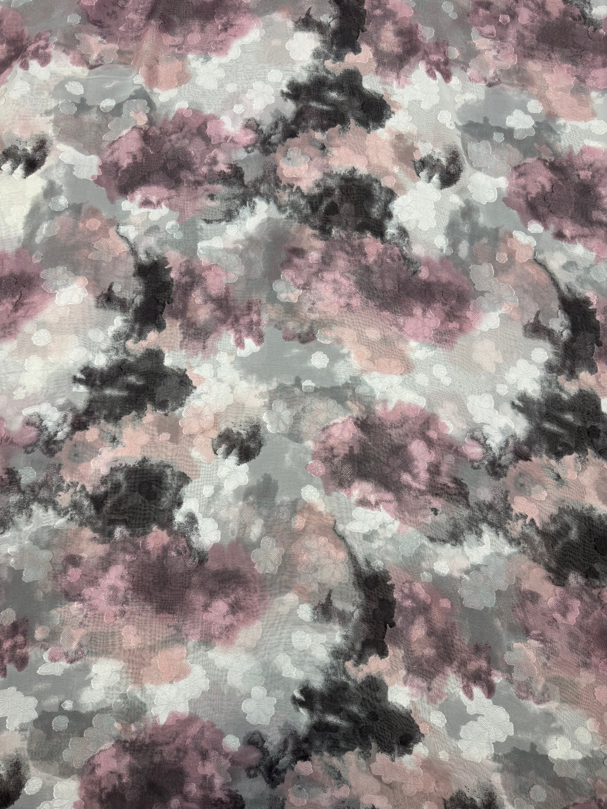 Blush & Grey Watercolour Lurex Chiffon Fabric | Sold by the Metre