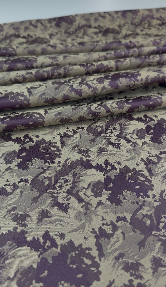 Purple & Olive Floral Jacquard Brocade Fabric | Sold by the Metre