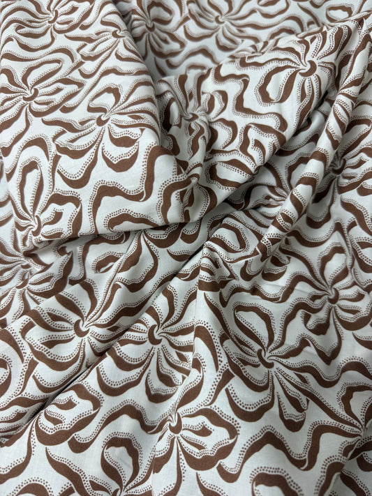 Chocolate Retro Swirl Cotton Dress Fabric | Sold by the Metre