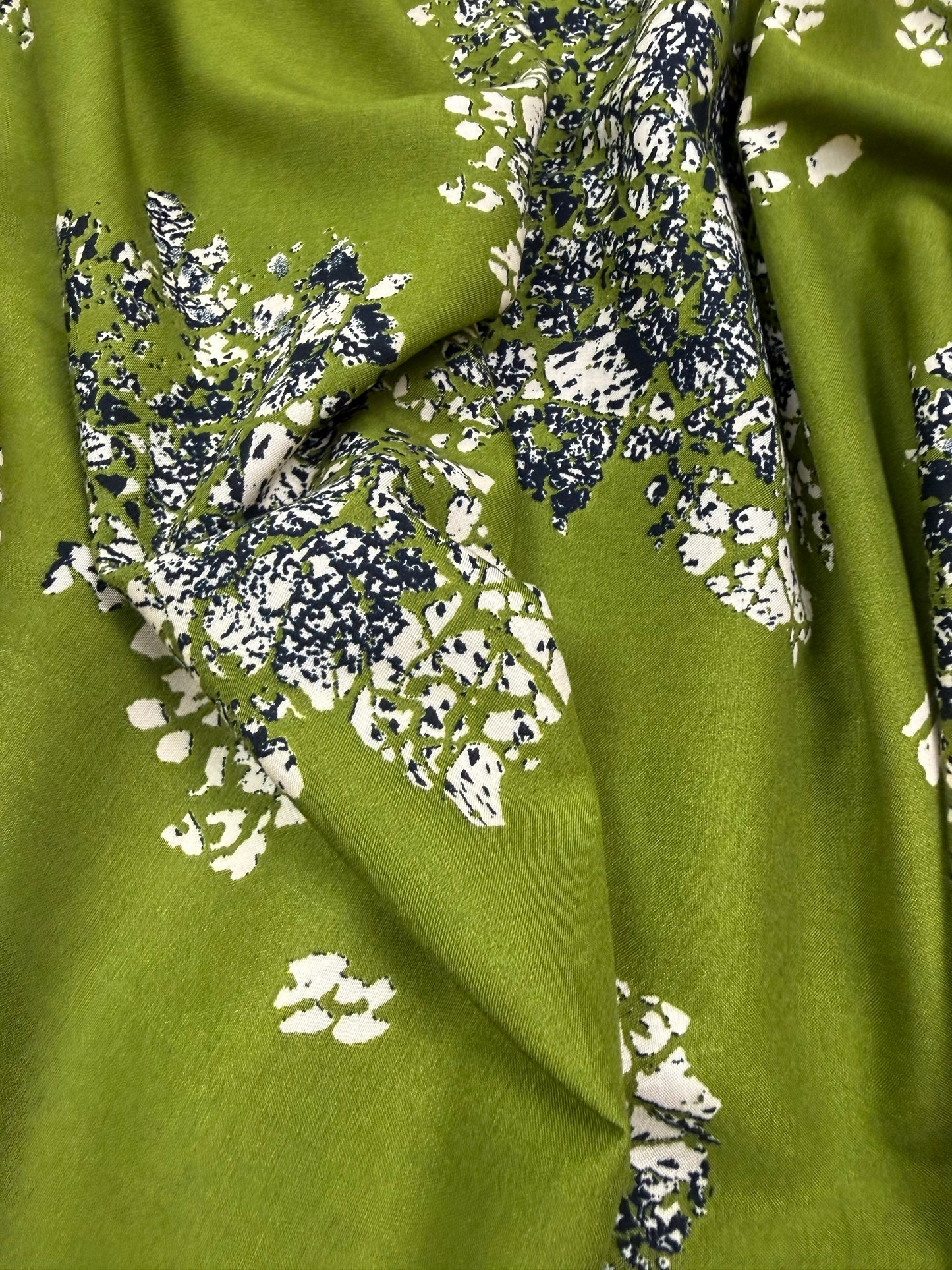 Olive Abstract Floral Viscose Dress Fabric | Sold by the Metre