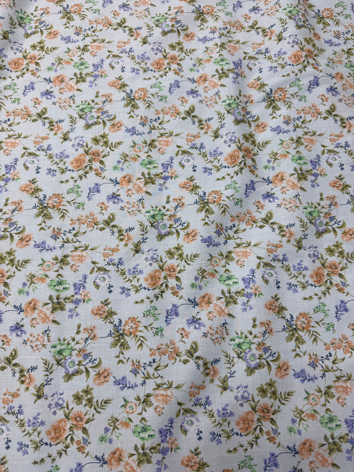 Peach & Blue Cottage Floral Cotton Dress Fabric | Sold by the Metre