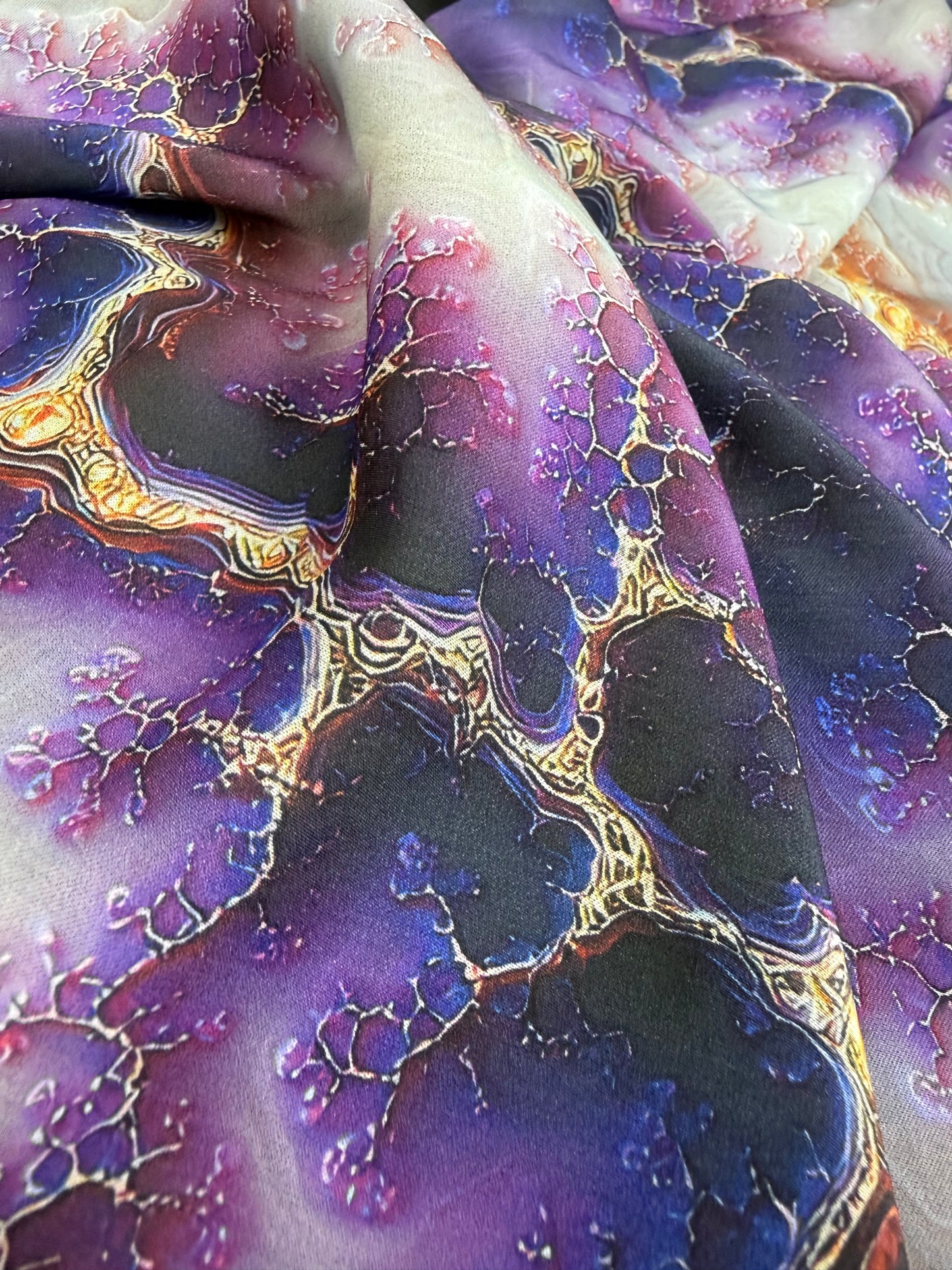 Magenta Marble Abstract Polyester Dress Fabric | Sold by the Metre