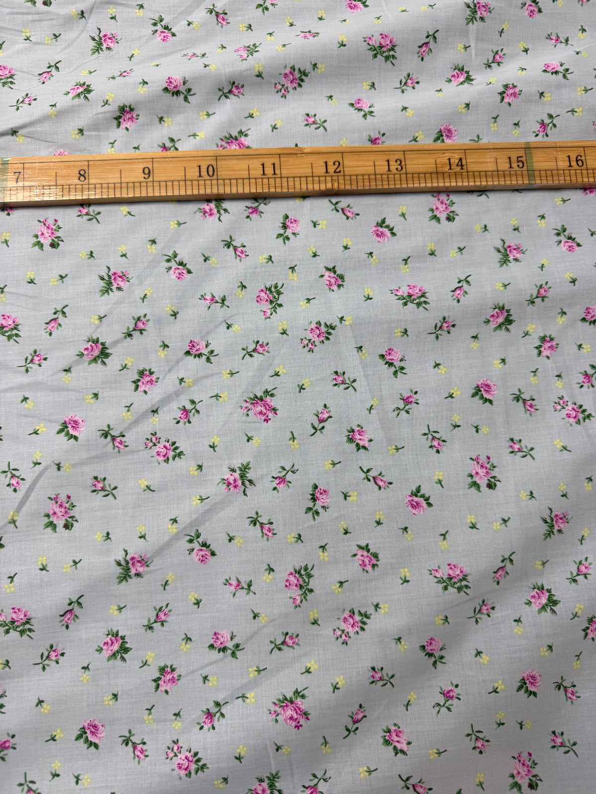 Pink Rosebud on Grey Cotton Dress Fabric | Sold by the Metre