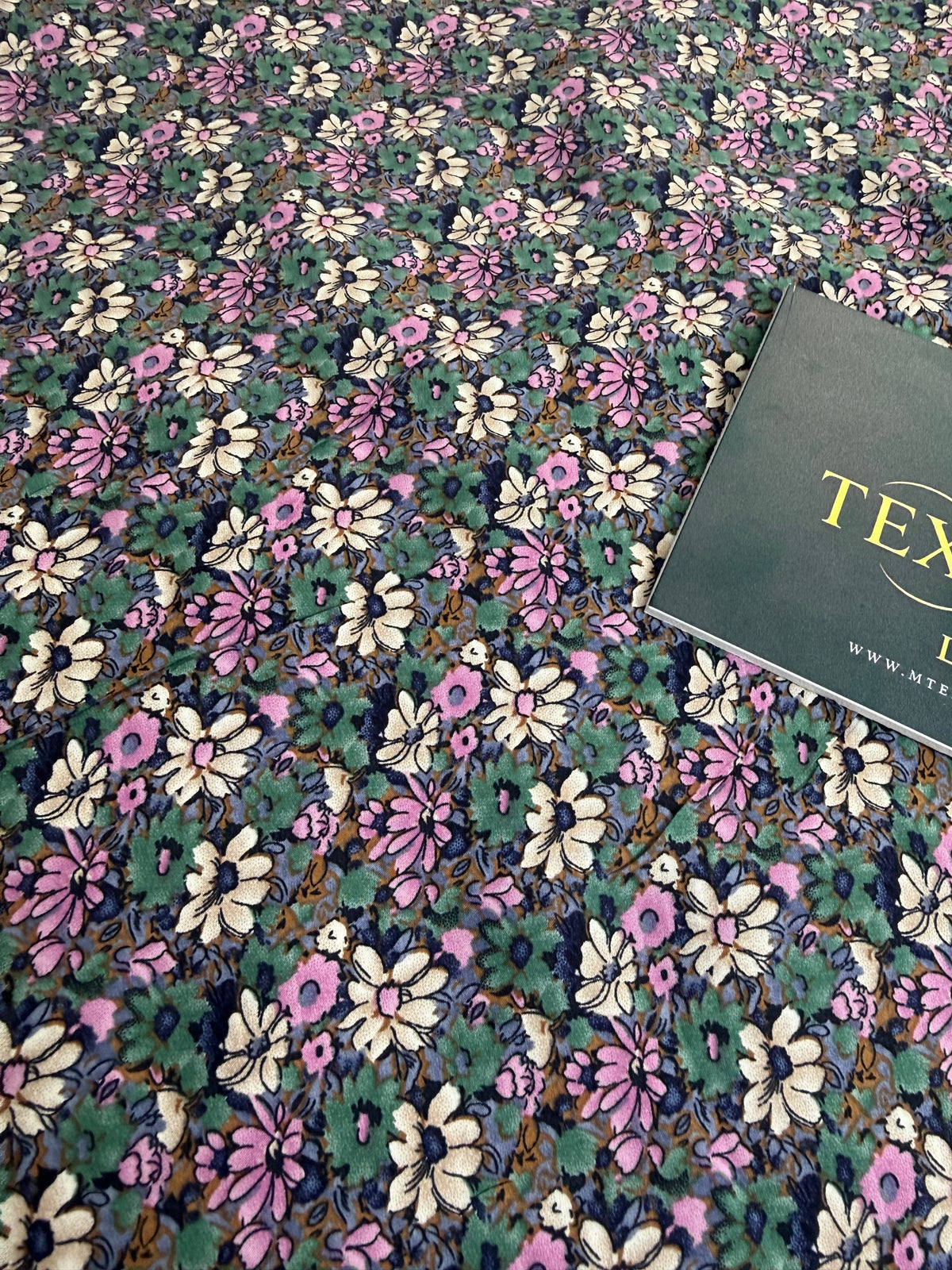 Pink & Sage Ditsy on Black Cotton Dress Fabric | Sold by the Metre
