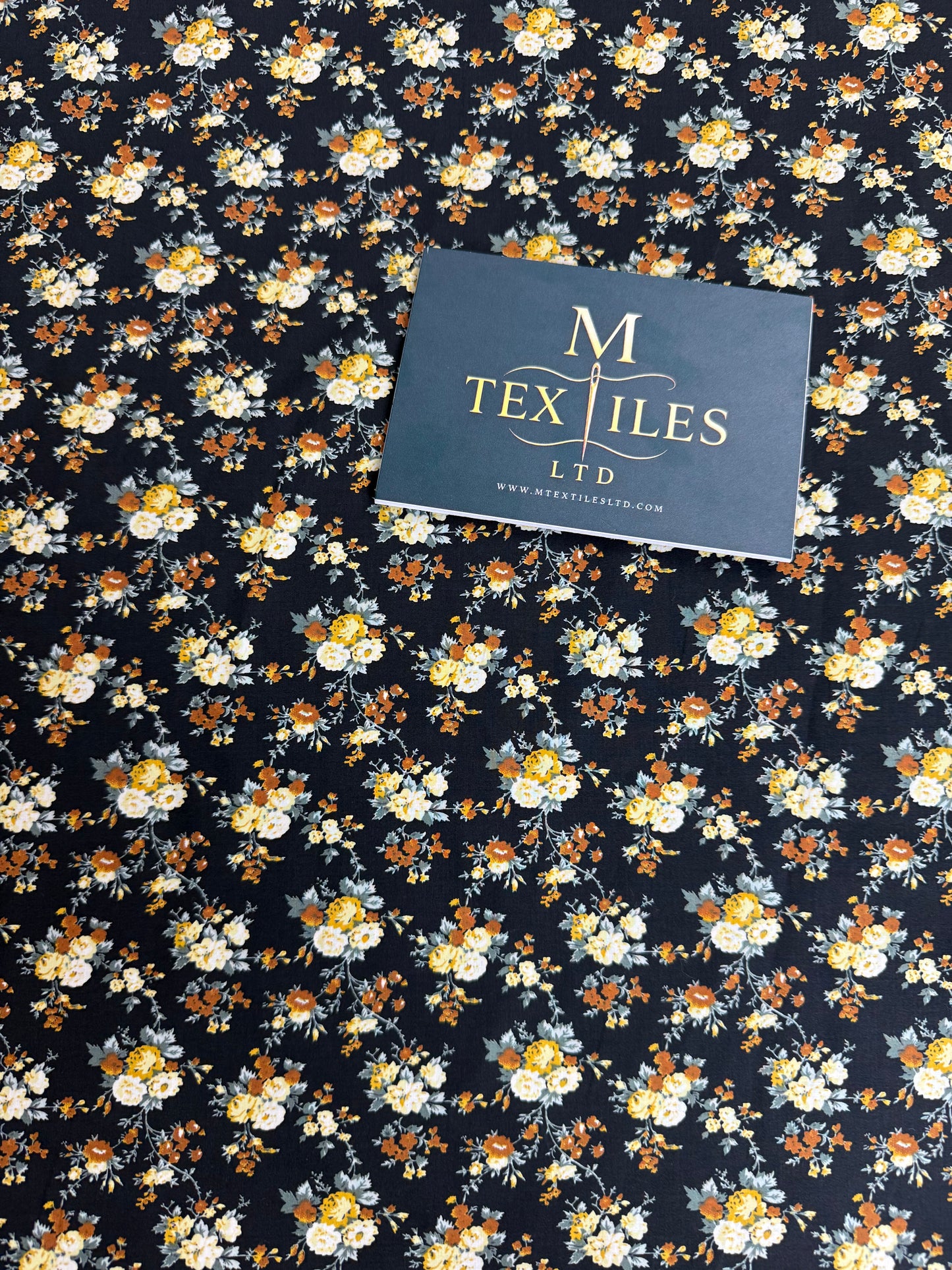 Autumn Rose on Black Cotton Dress Fabric | Sold by the Metre