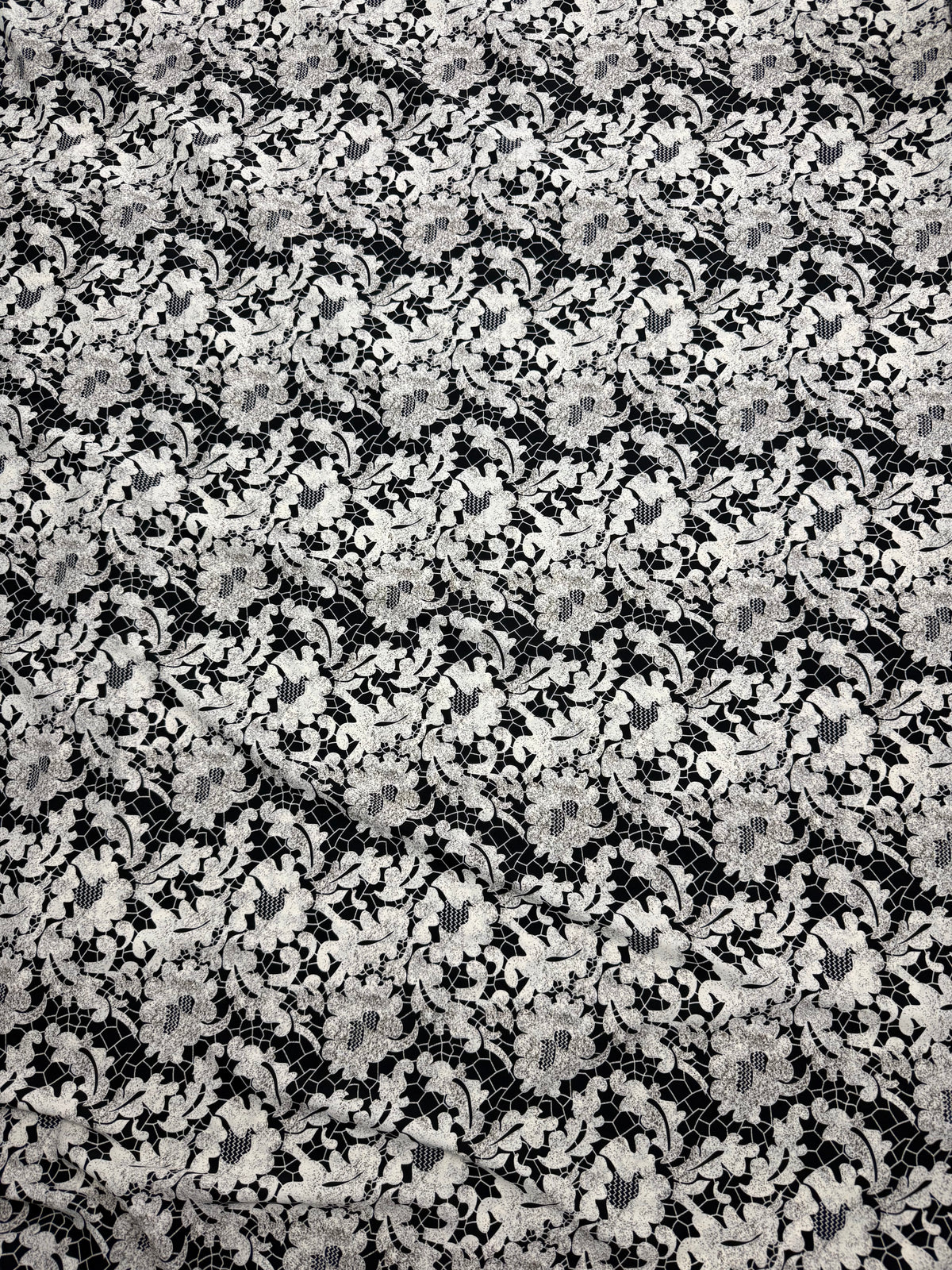 Monochrome Abstract Floral Polyester Dress Fabric | Sold by the Metre