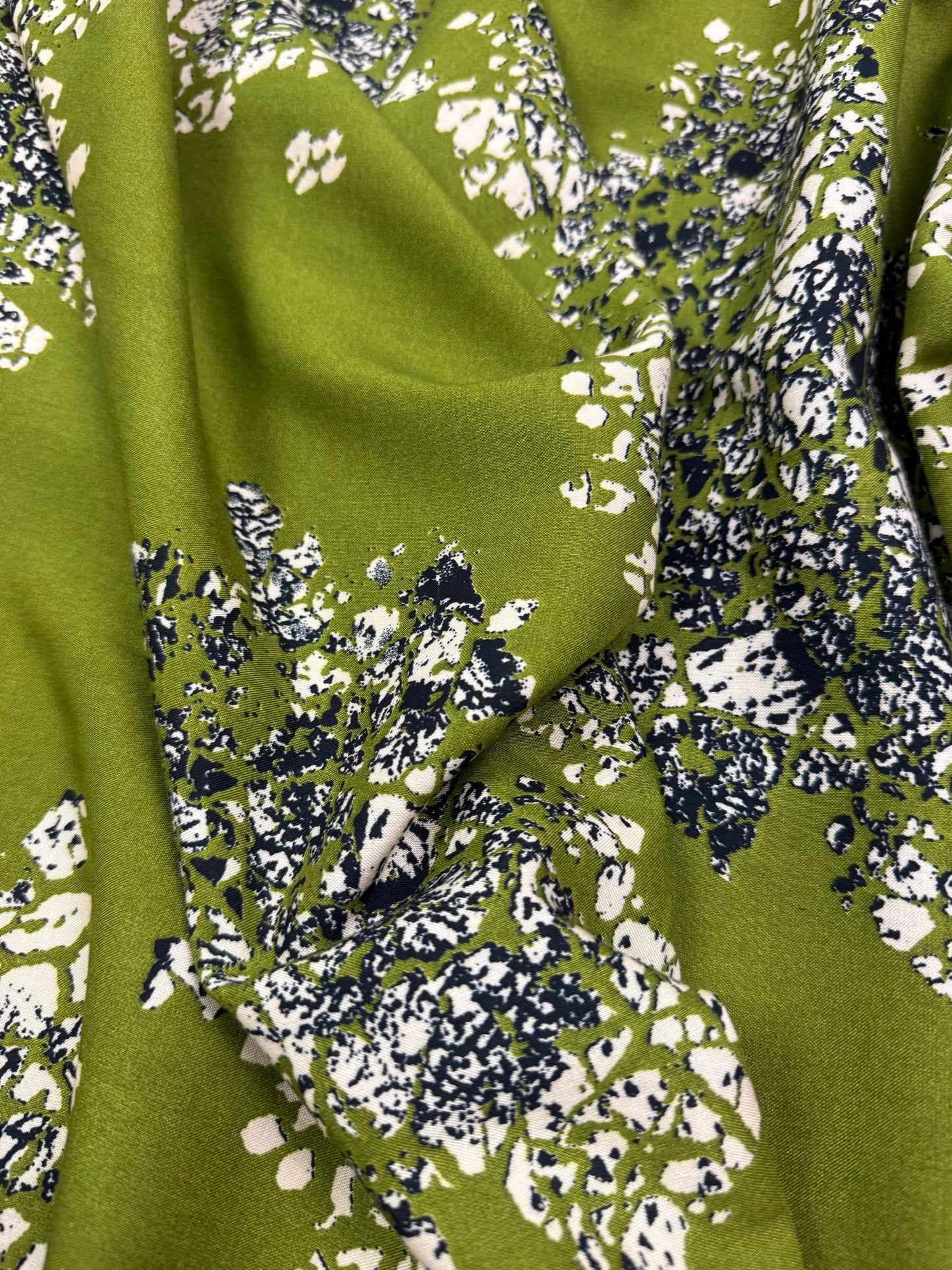 Olive Abstract Floral Viscose Dress Fabric | Sold by the Metre