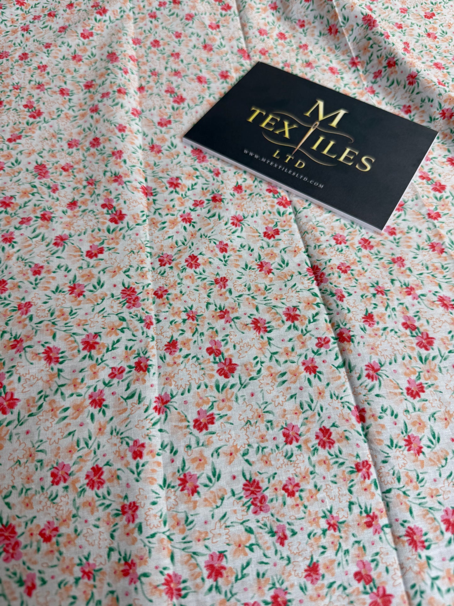 Pink Ditsy on Mint Cotton Dress Fabric | Sold by the Metre
