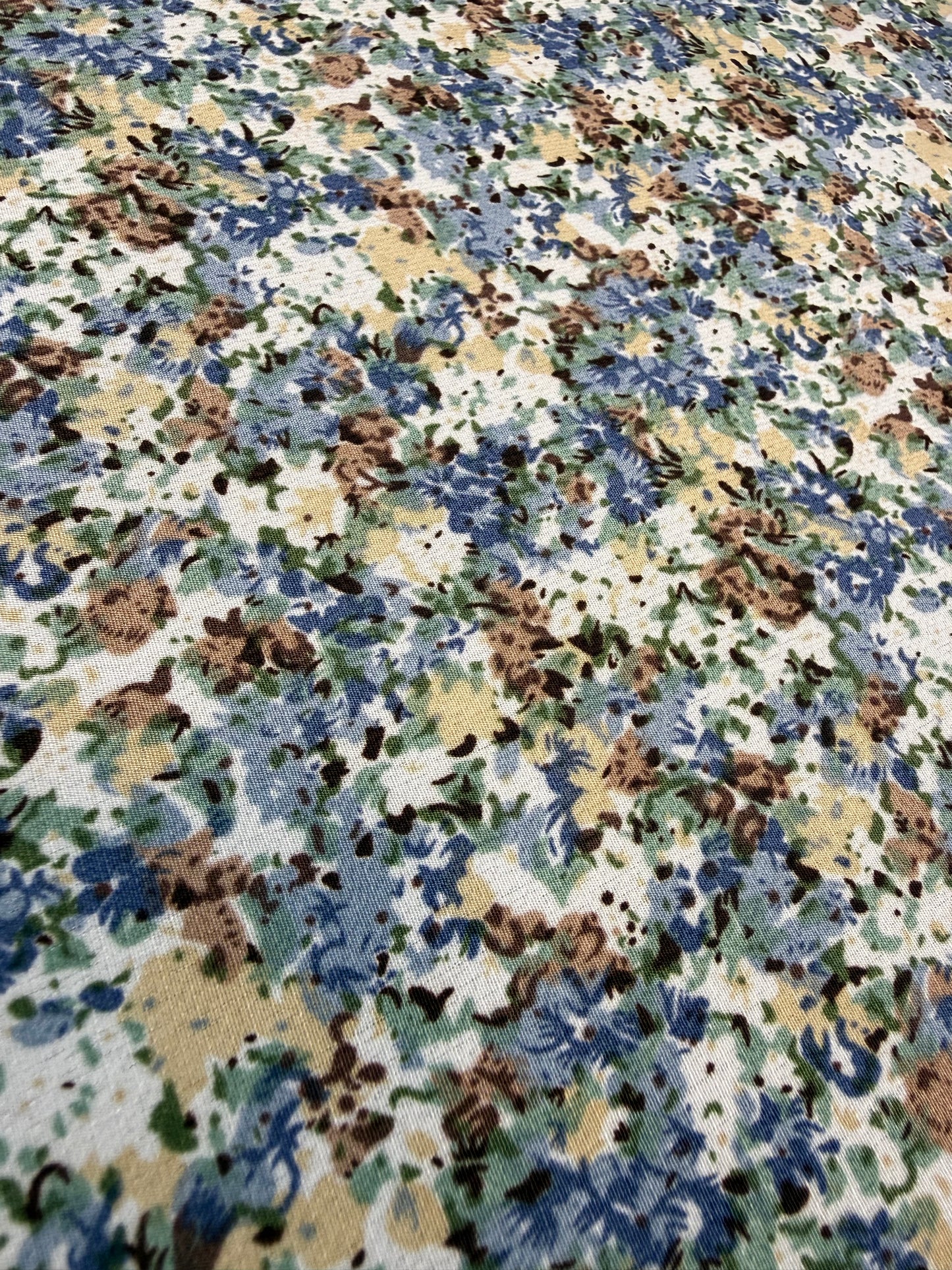 Blue & Beige Confetti Floral Polyester Dress Fabric | Sold by the Metre