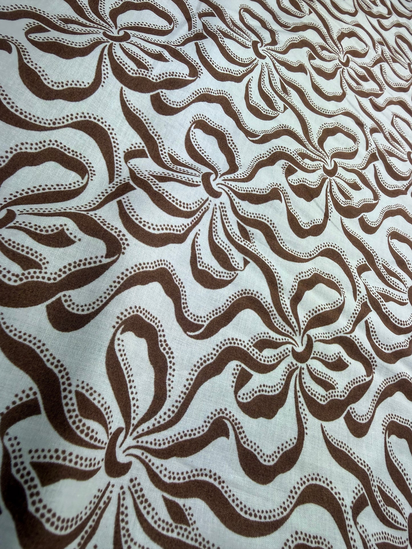 Chocolate Retro Swirl Cotton Dress Fabric | Sold by the Metre
