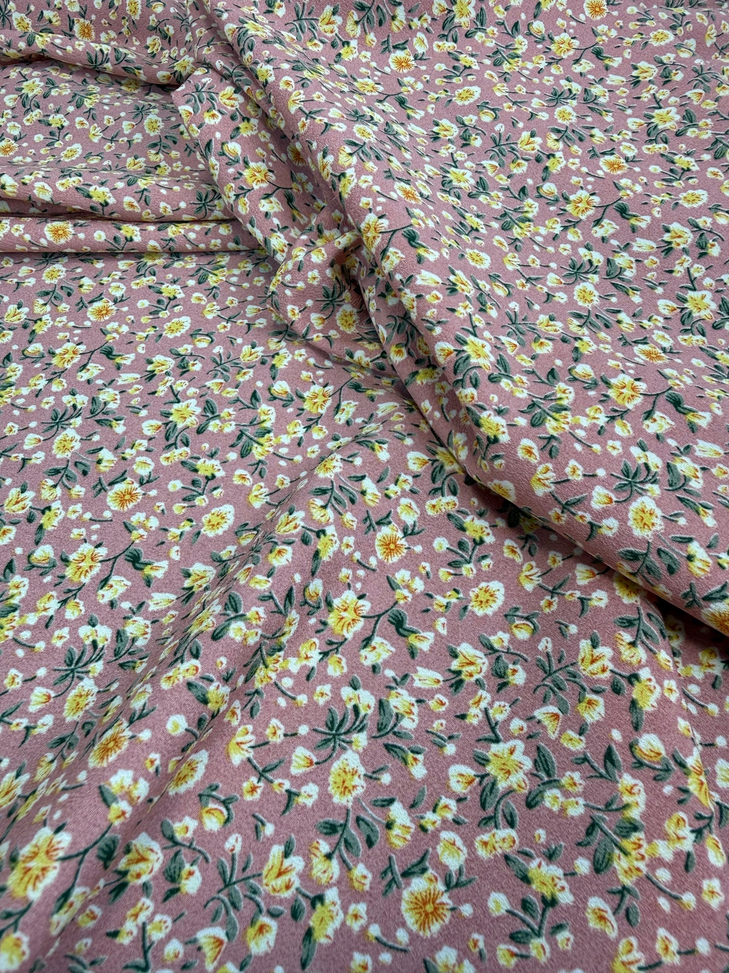 Yellow Daisy on Mauve Polyester Dress Fabric | Sold by the Metre
