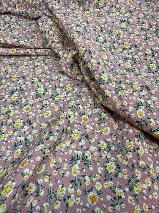 Yellow Daisy on Mauve Polyester Dress Fabric | Sold by the Metre