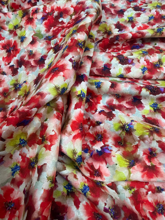 Red Watercolour Poppy Viscose Dress Fabric | Sold by the Metre