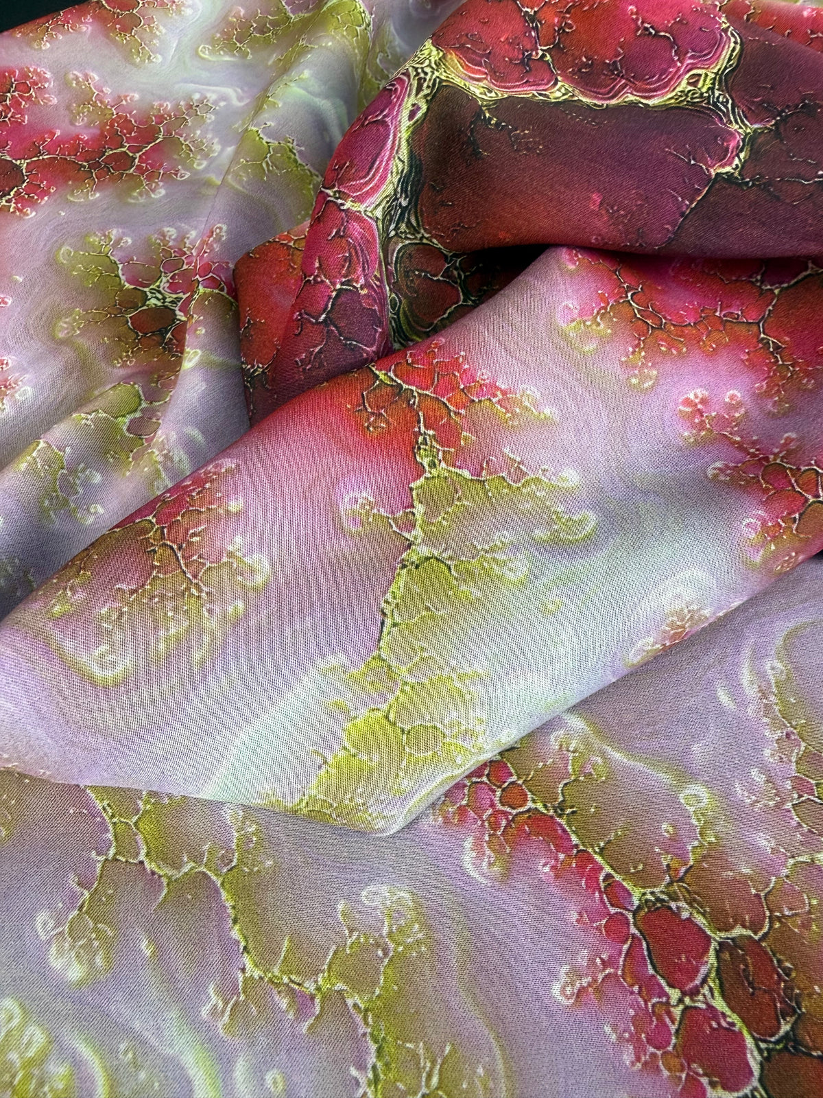 Magenta Marble Abstract Polyester Dress Fabric | Sold by the Metre