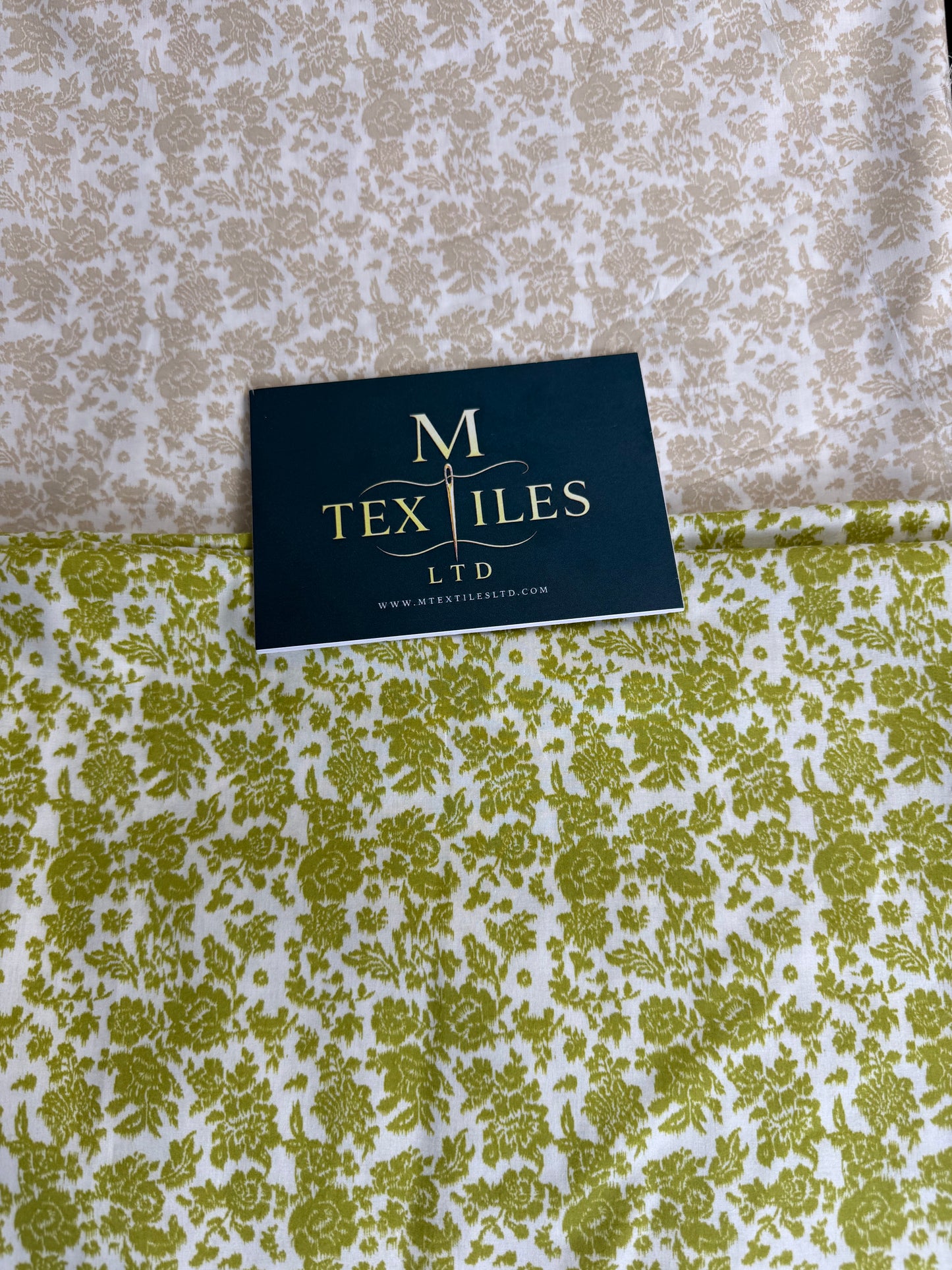 Olive & Taupe Ditsy Floral Cotton Dress Fabric | Sold by the Metre