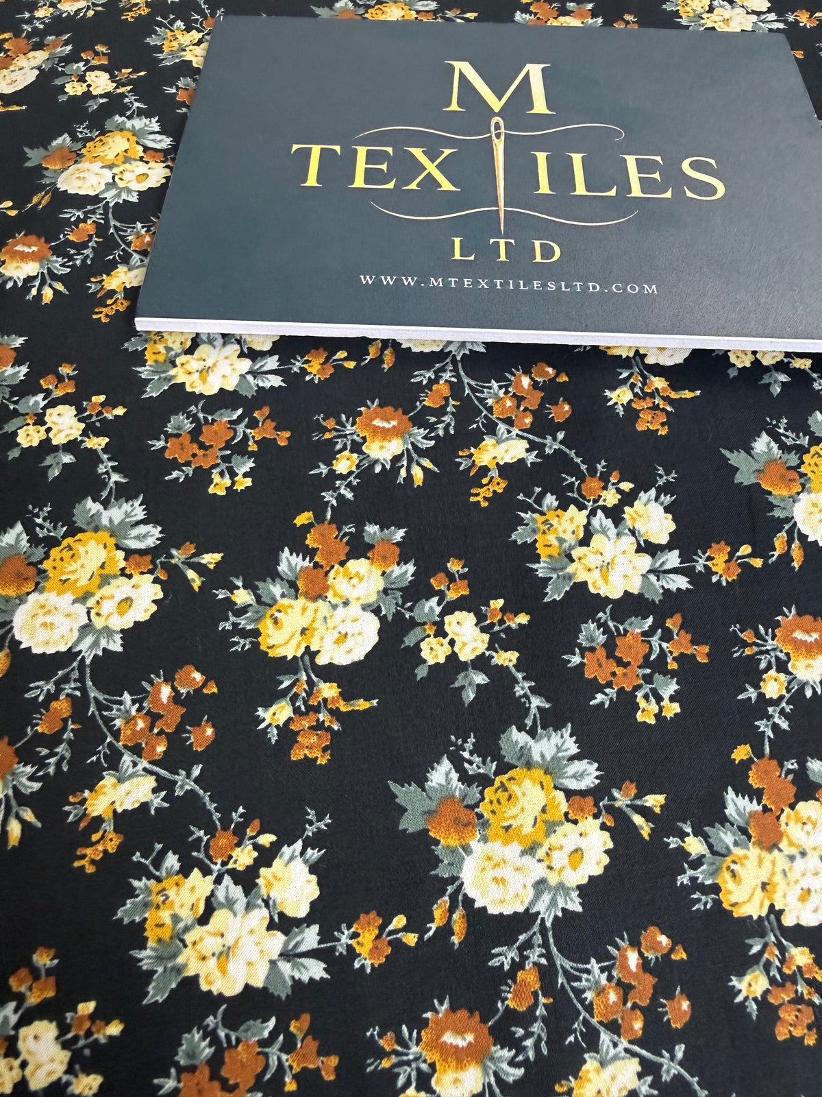 Autumn Rose on Black Cotton Dress Fabric | Sold by the Metre