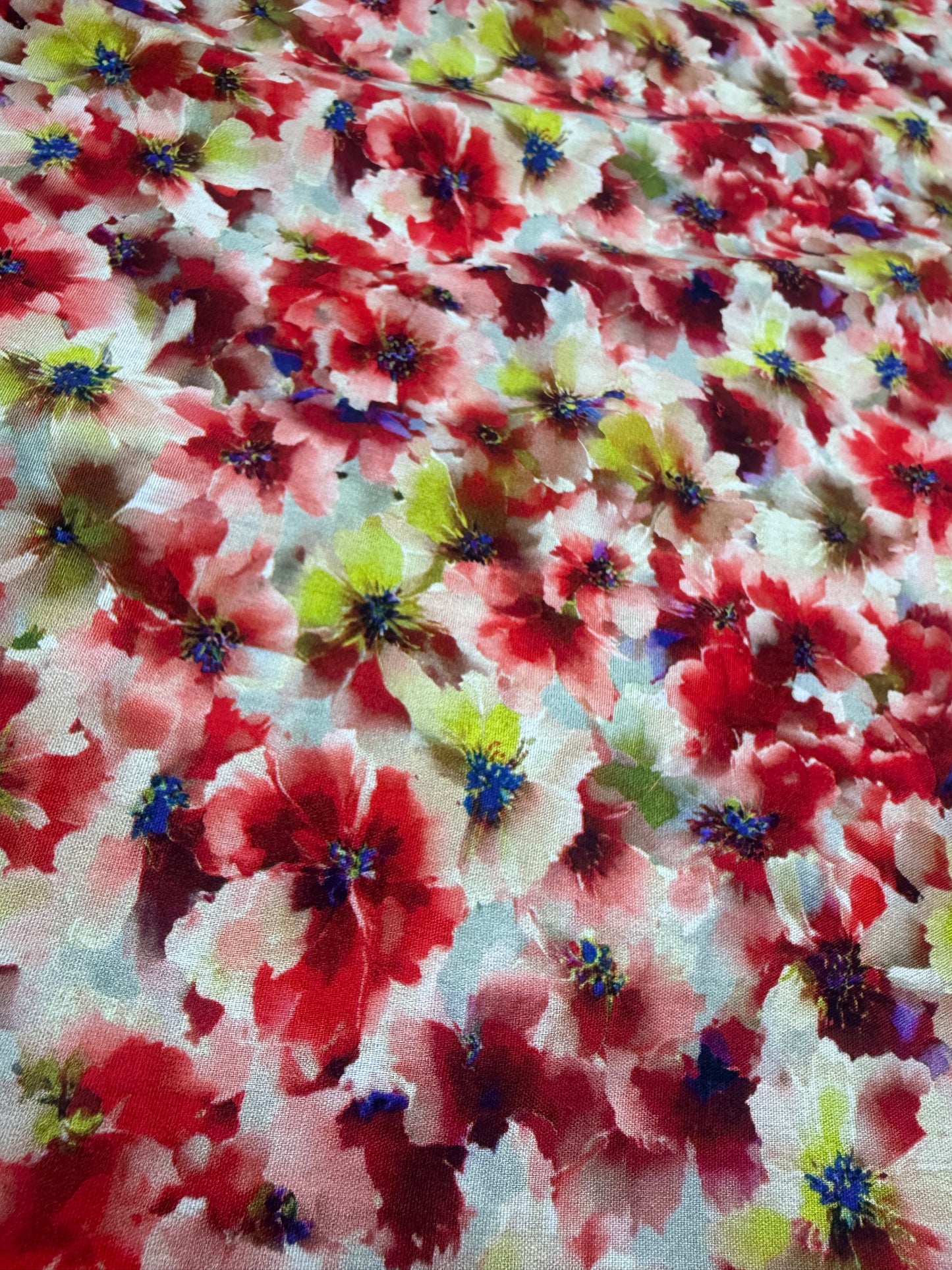 Red Watercolour Poppy Viscose Dress Fabric | Sold by the Metre