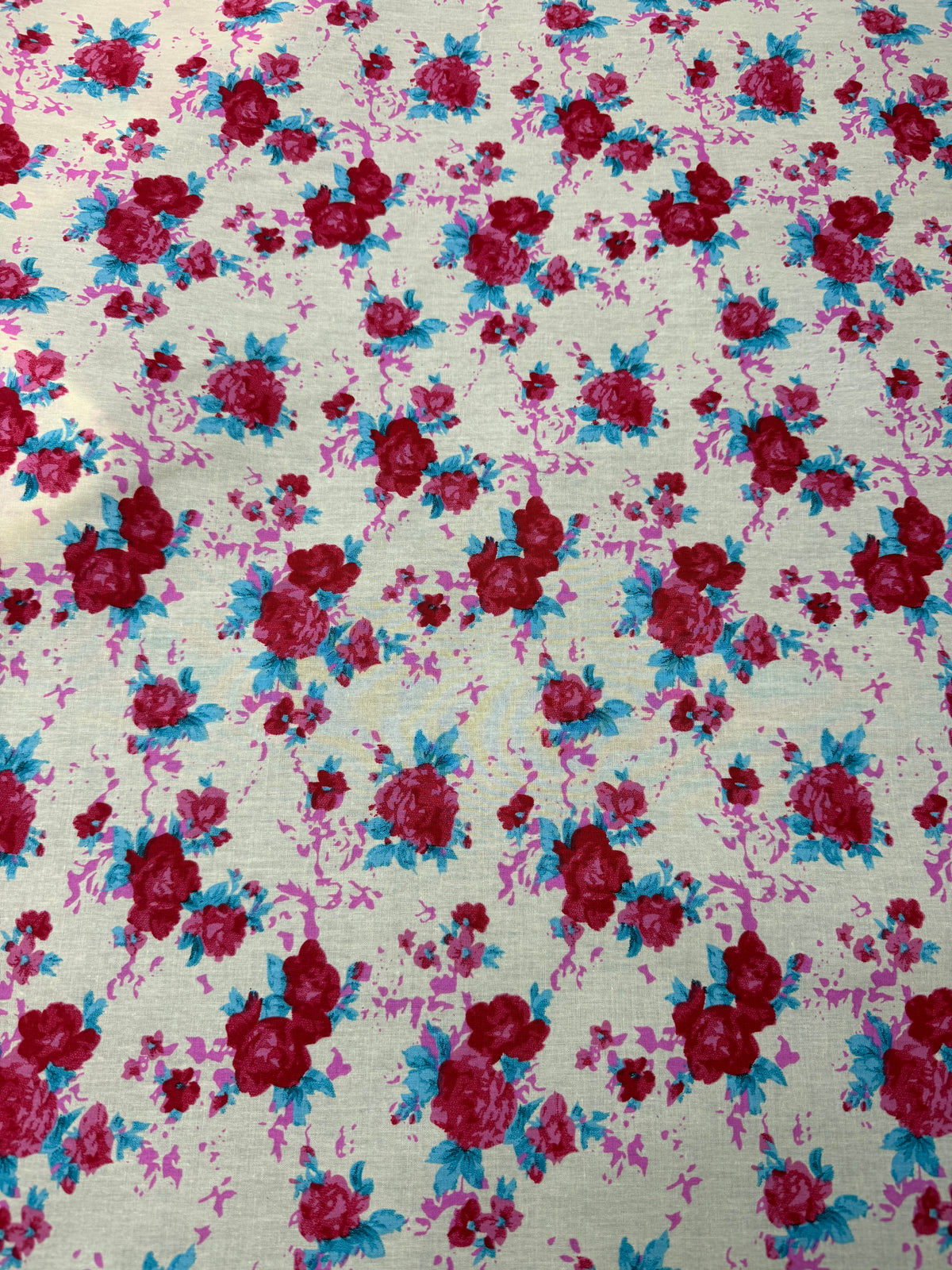 Magenta & Turquoise Rose Cotton Dress Fabric | Sold by the Metre