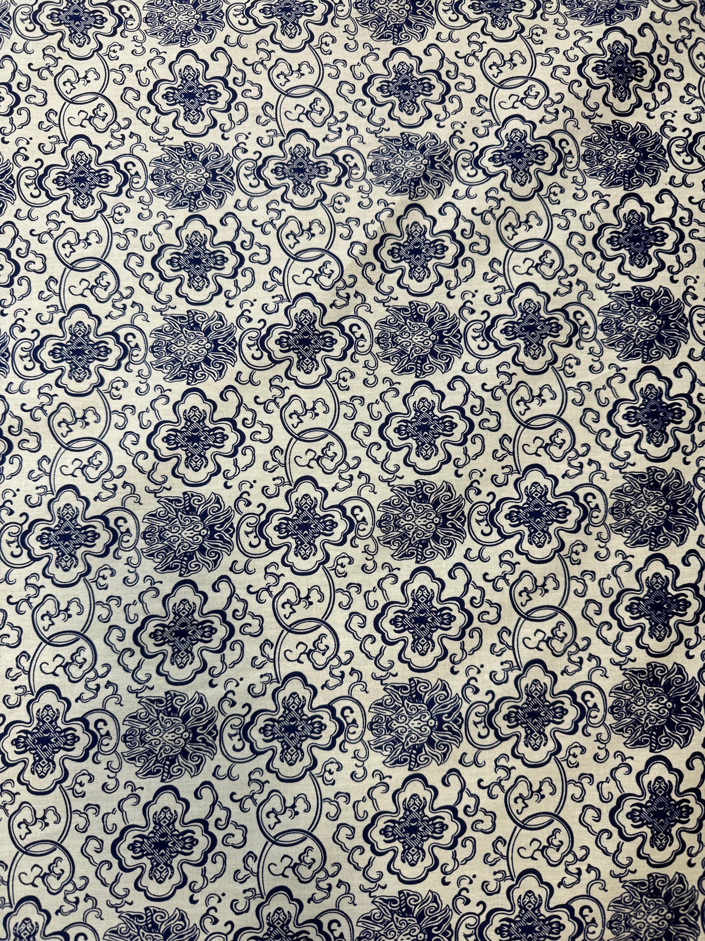 Delft Blue Medallion Cotton Dress Fabric | Sold by the Metre