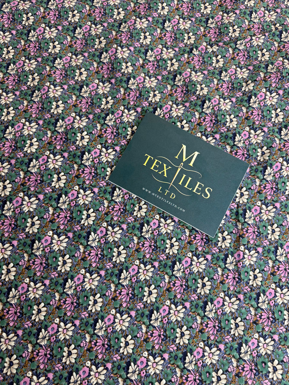 Pink & Sage Ditsy on Black Cotton Dress Fabric | Sold by the Metre