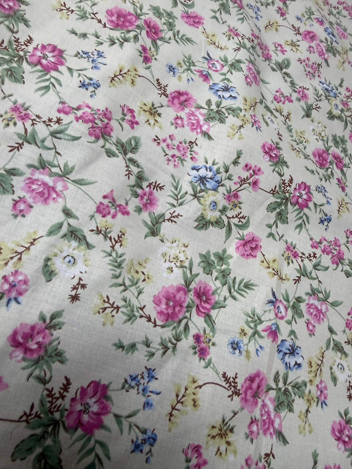 Pink Rose Spray on Cream Cotton Dress Fabric | Sold by the Metre