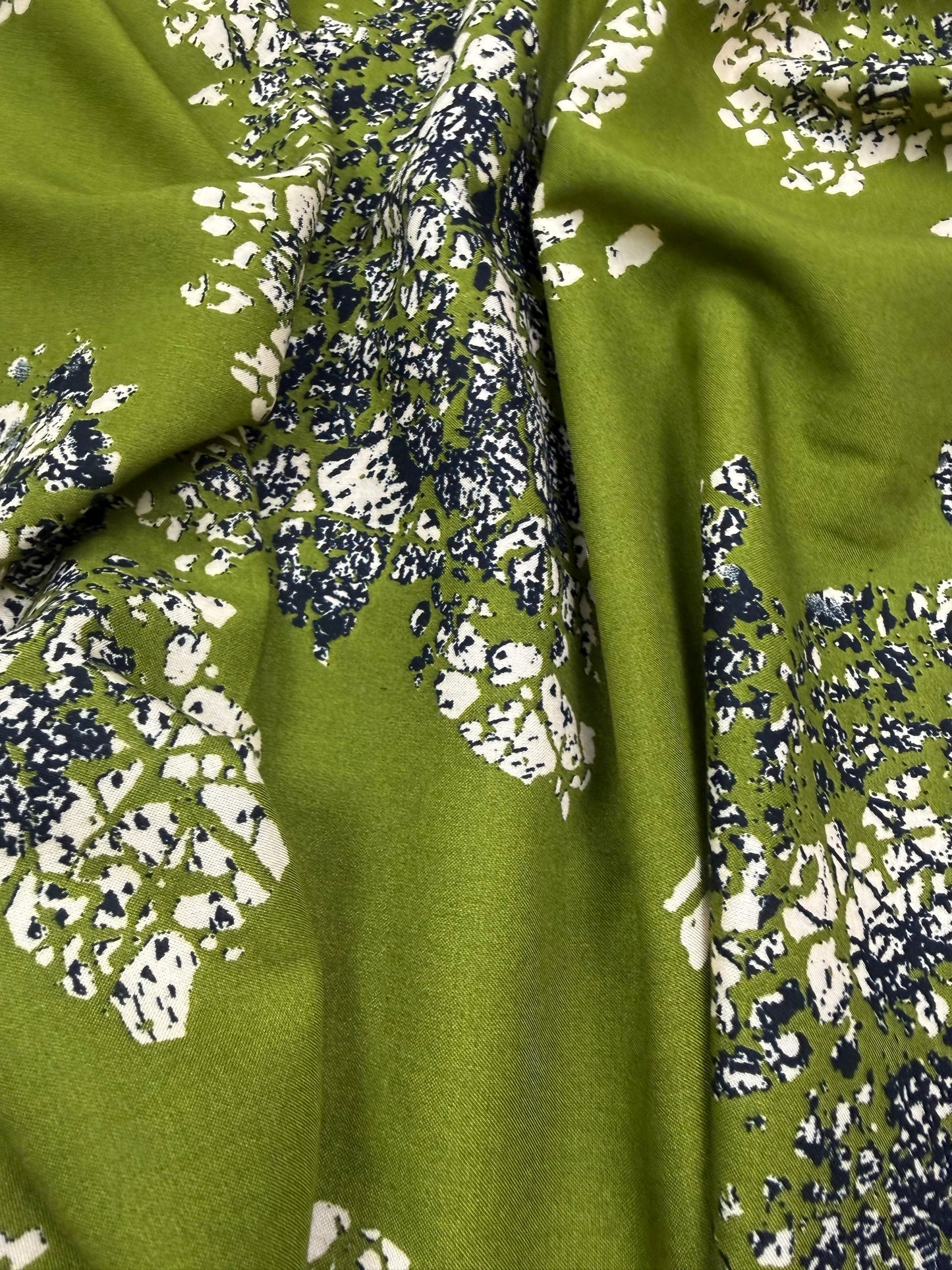 Olive Abstract Floral Viscose Dress Fabric | Sold by the Metre