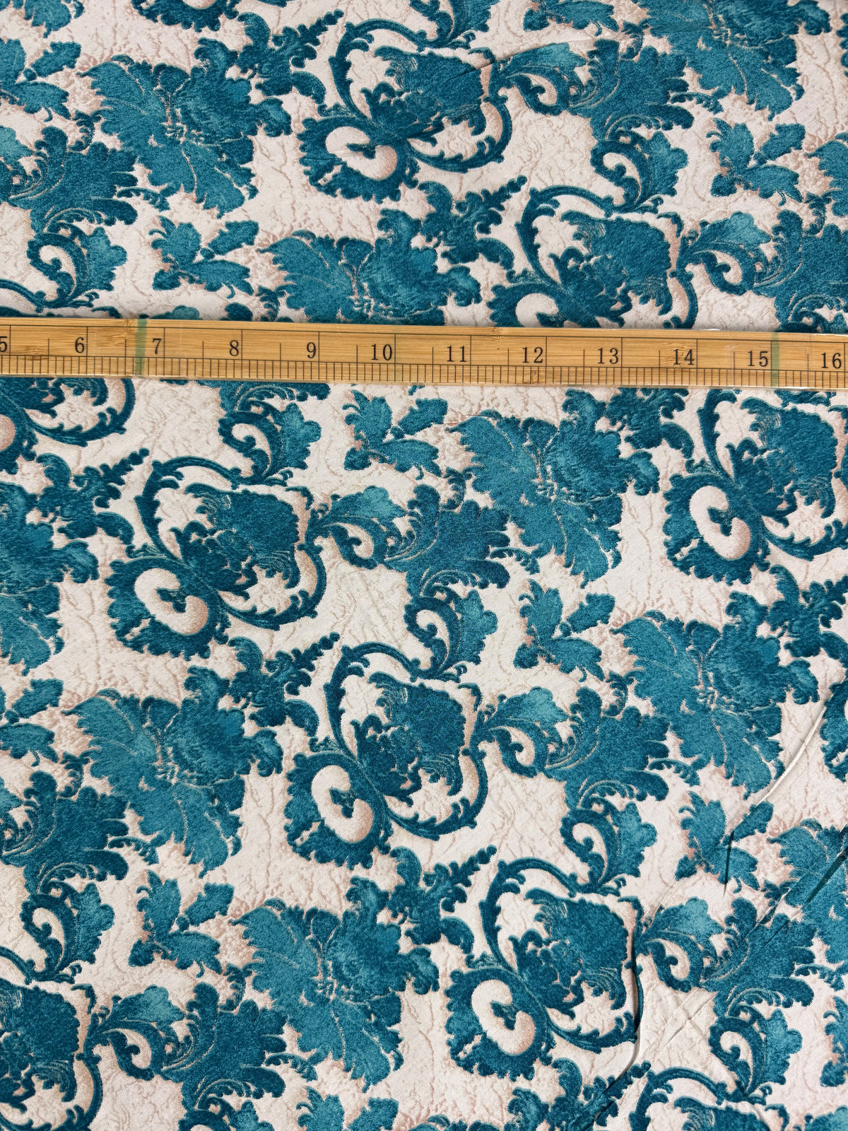 Teal Damask Viscose Dress Fabric | Sold by the Metre