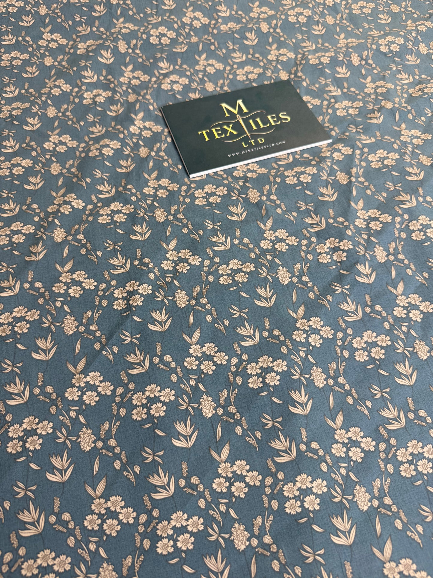 Cream Sprig on Teal Cotton Dress Fabric | Sold by the Metre
