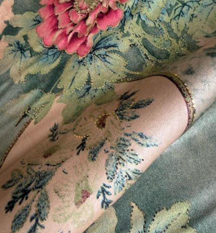 Blush & Sage Botanical Satin Jacquard Fabric | Sold by the Metre