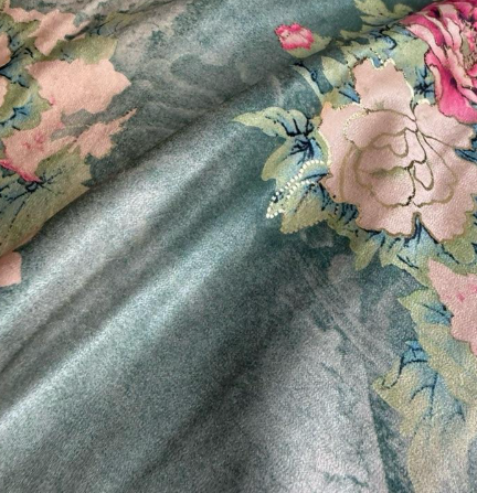 Blush & Sage Botanical Satin Jacquard Fabric | Sold by the Metre