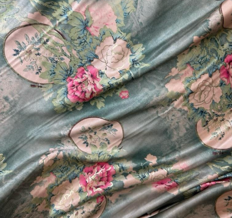 Blush & Sage Botanical Satin Jacquard Fabric | Sold by the Metre