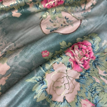 Blush & Sage Botanical Satin Jacquard Fabric | Sold by the Metre