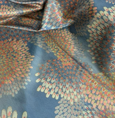 Blue & Gold Sunburst Satin Jacquard Fabric | Sold by the Metre