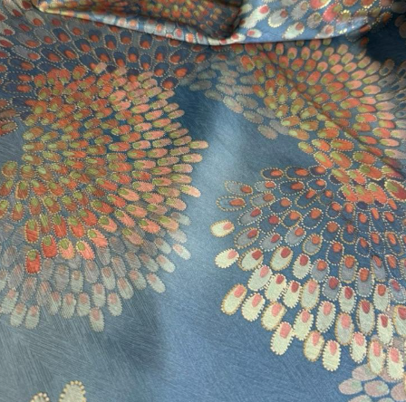Blue & Gold Sunburst Satin Jacquard Fabric | Sold by the Metre