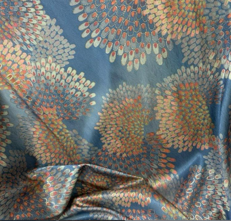 Blue & Gold Sunburst Satin Jacquard Fabric | Sold by the Metre