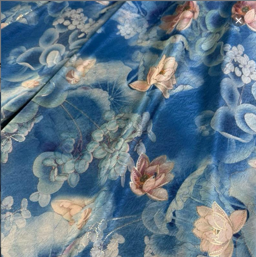 Sapphire Lotus Satin Jacquard Fabric | Sold by the Metre