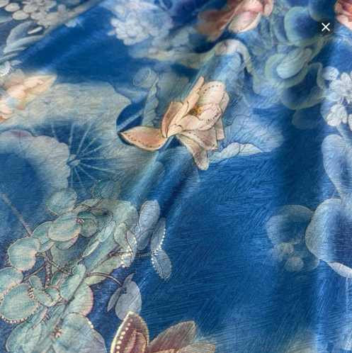Sapphire Lotus Satin Jacquard Fabric | Sold by the Metre