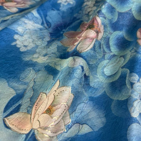 Sapphire Lotus Satin Jacquard Fabric | Sold by the Metre