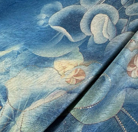 Sapphire Lotus Satin Jacquard Fabric | Sold by the Metre