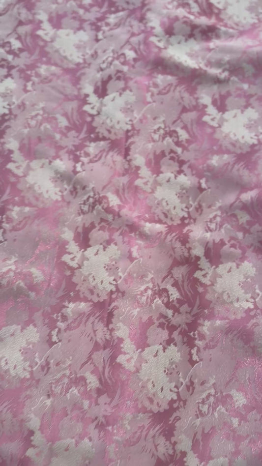Rose Pink Floral Jacquard Brocade Fabric | Sold by the Metre